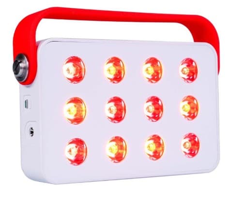 MiniPro Handheld - ReveloSkin Red Light Therapy. Quad-wavelength handheld device. 630nm, 660nm, 830nm & 850nm. Battery-powered and travel-friendly with secure hand strap.